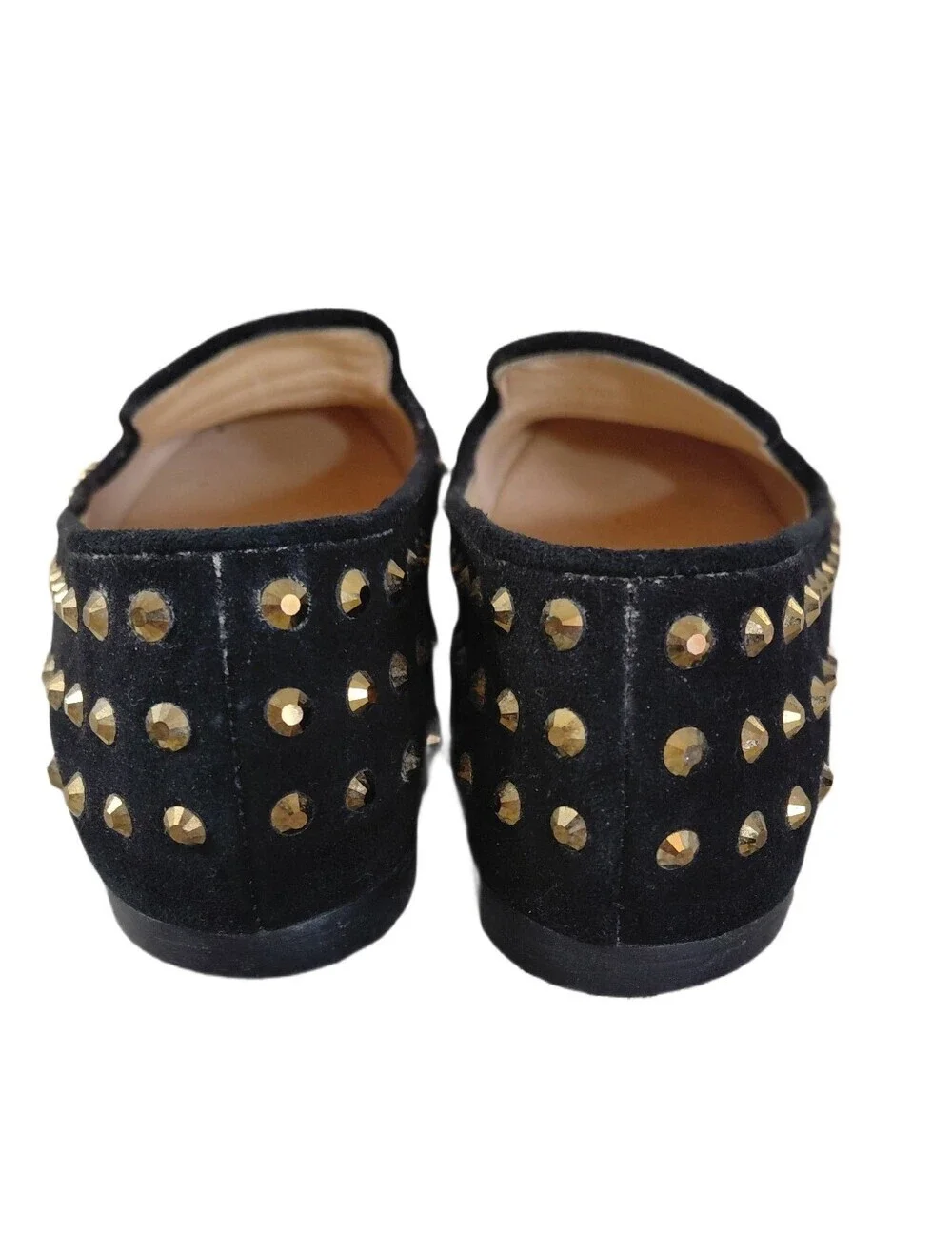 Giuseppe Zanotti Black Suede Gold Crystal Studded Slip-On Loafers Size 6